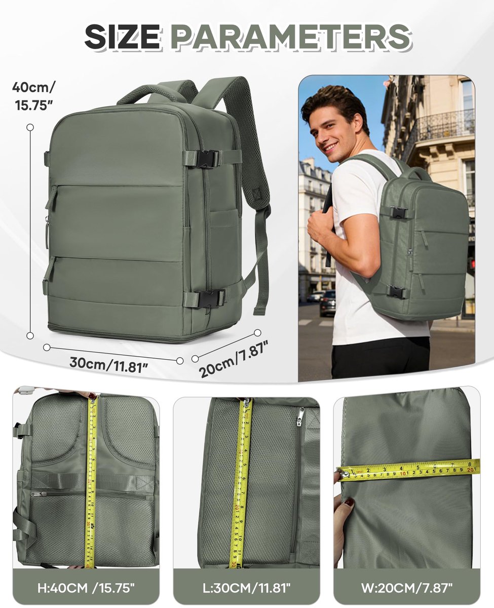 SnelShoppen - Reistas 40x30x20 cm Rugzak voor Dames - Handbagage Casual Dagrugzak voor Reis met Schoenenvak - Laptoprugzak 16 inch voor Ryanair Wizzai