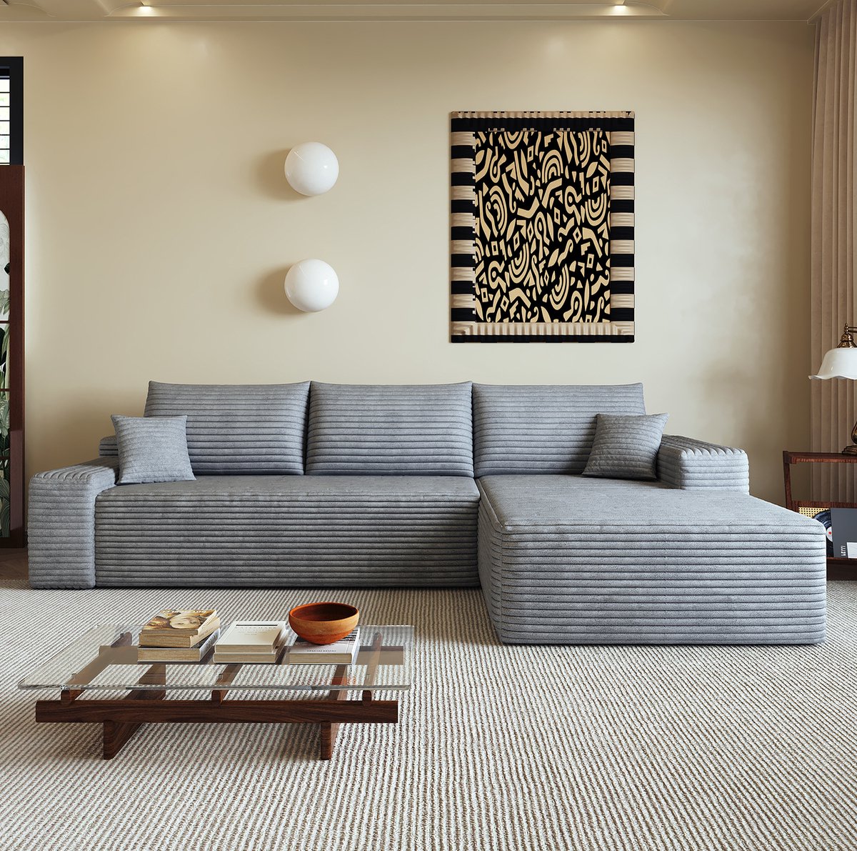 STILVORA Hoekbank 270 Cm - Modulaire Bank Met Chaise Longue Rechts En Diepe Zitting - Voor Woonkamer Slaapkamer En Appartement - Stof Grijs