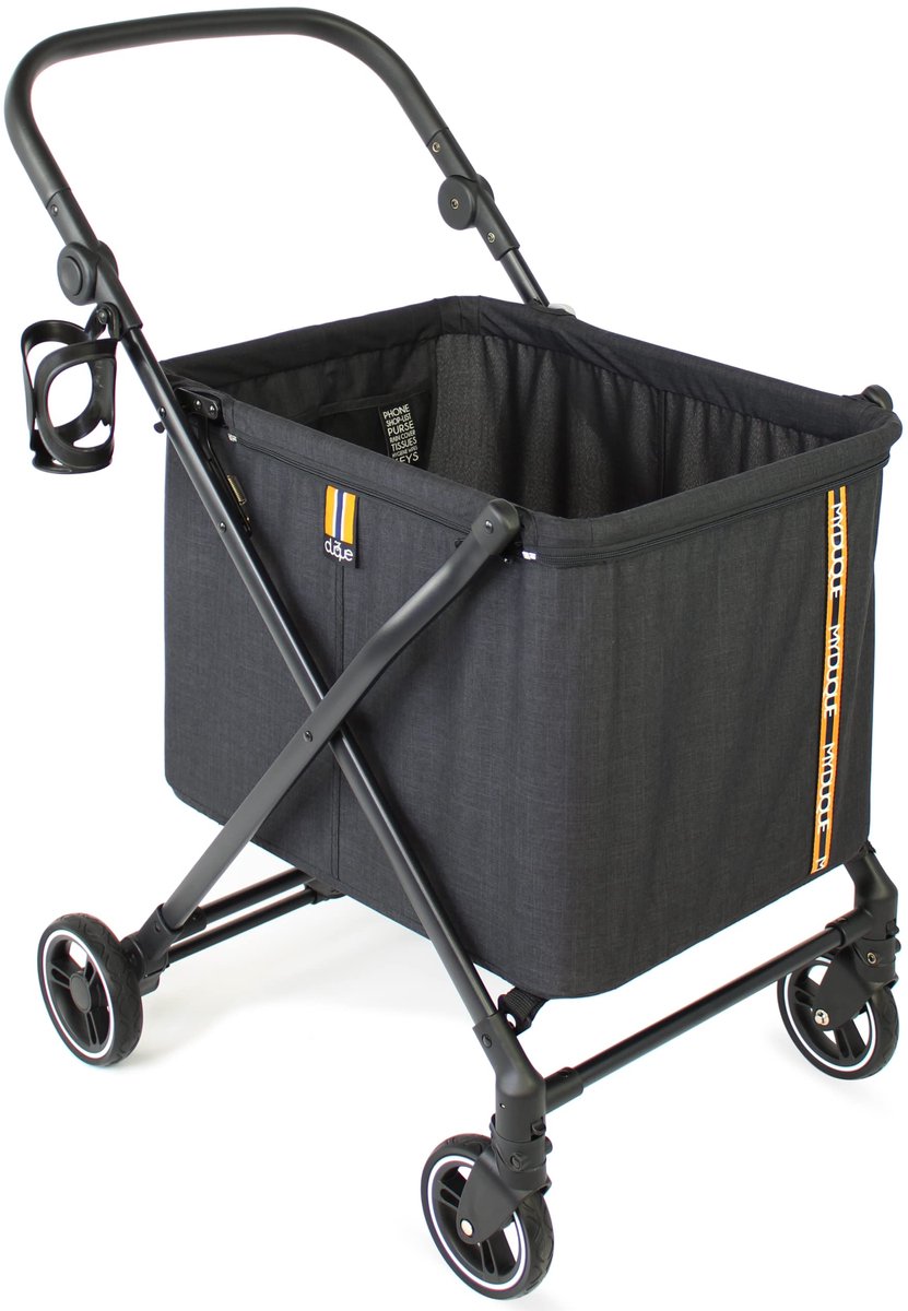 SnelShoppen - MY DUQUE MAX Opvouwbare Boodschappentrolley met 4 Wielen, Vering, Verstelbare Hoogte, Voetrem, Drankhouder en Modern Design - Ideaal voo
