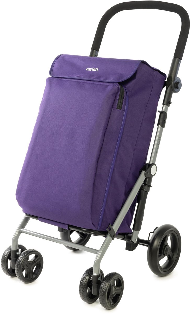 SnelShoppen - Opvouwbare Winkelwagen met 4 Wielen | Verstelbaar Stuur, Veiligheidsrem, Uitbreidbare Tas 58L & Koeltas 12L | Ideaal voor Supermarkt, Ca