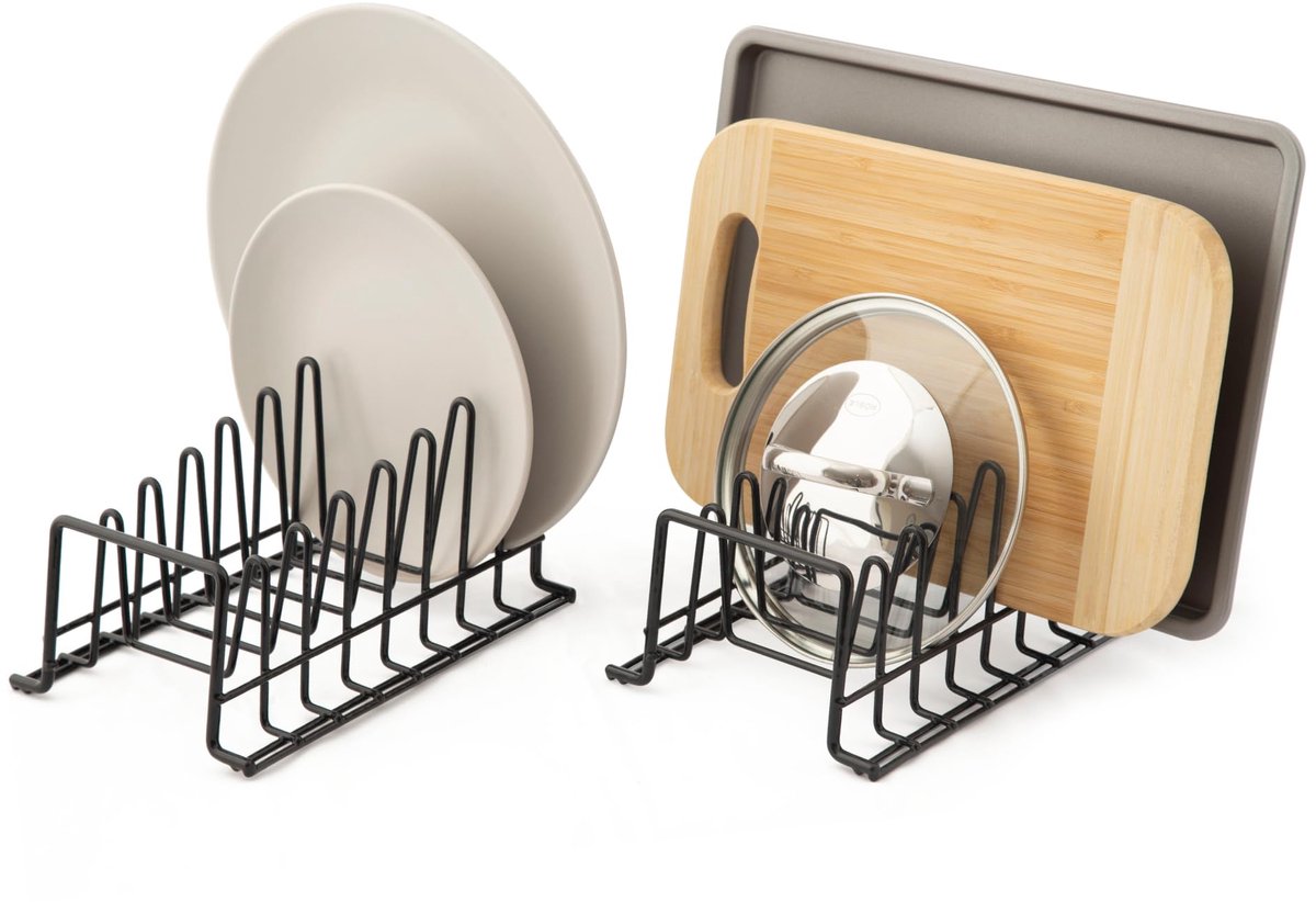 SnelShoppen - Set Van 2 Bordenrek Afdruiprek Keukenkastjesorganizer Zwart Kunststof Gecoat Staal Klein - Perfect Voor Keuken en Eetkamer
