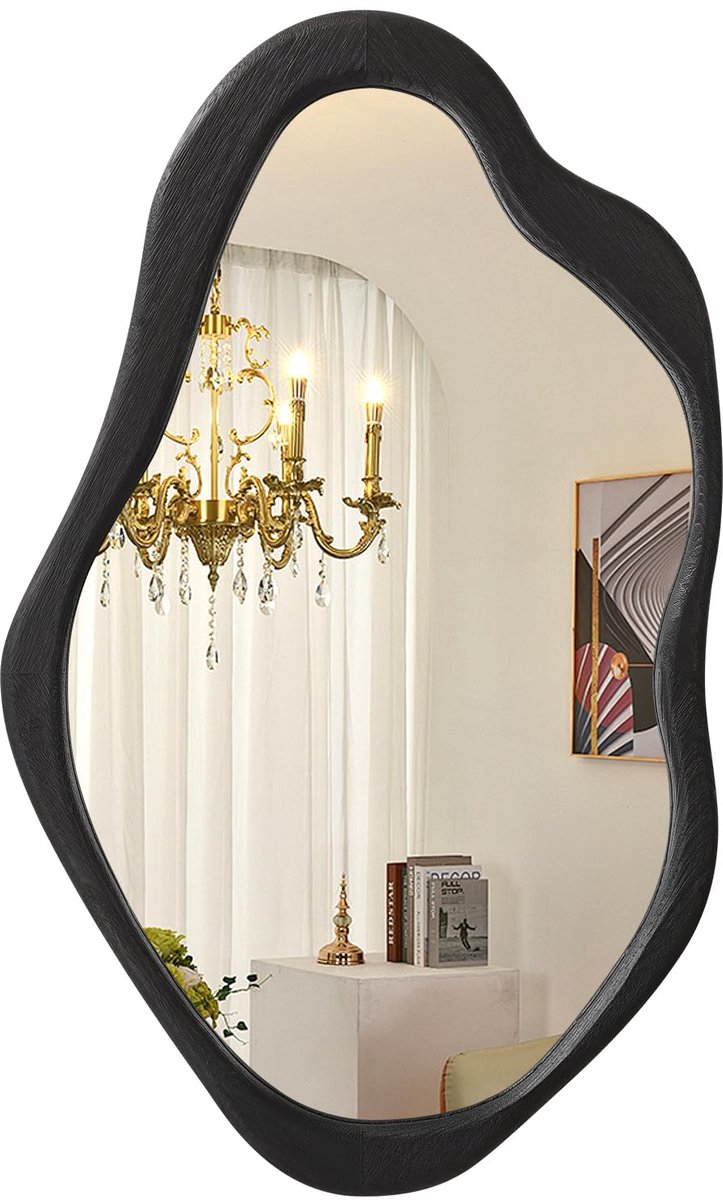 SnelShoppen - Onregelmatige wandspiegel kleine asymmetrische wandgemonteerde decoratieve wandspiegels modern uniek organisch zwart voor woonkamer badk