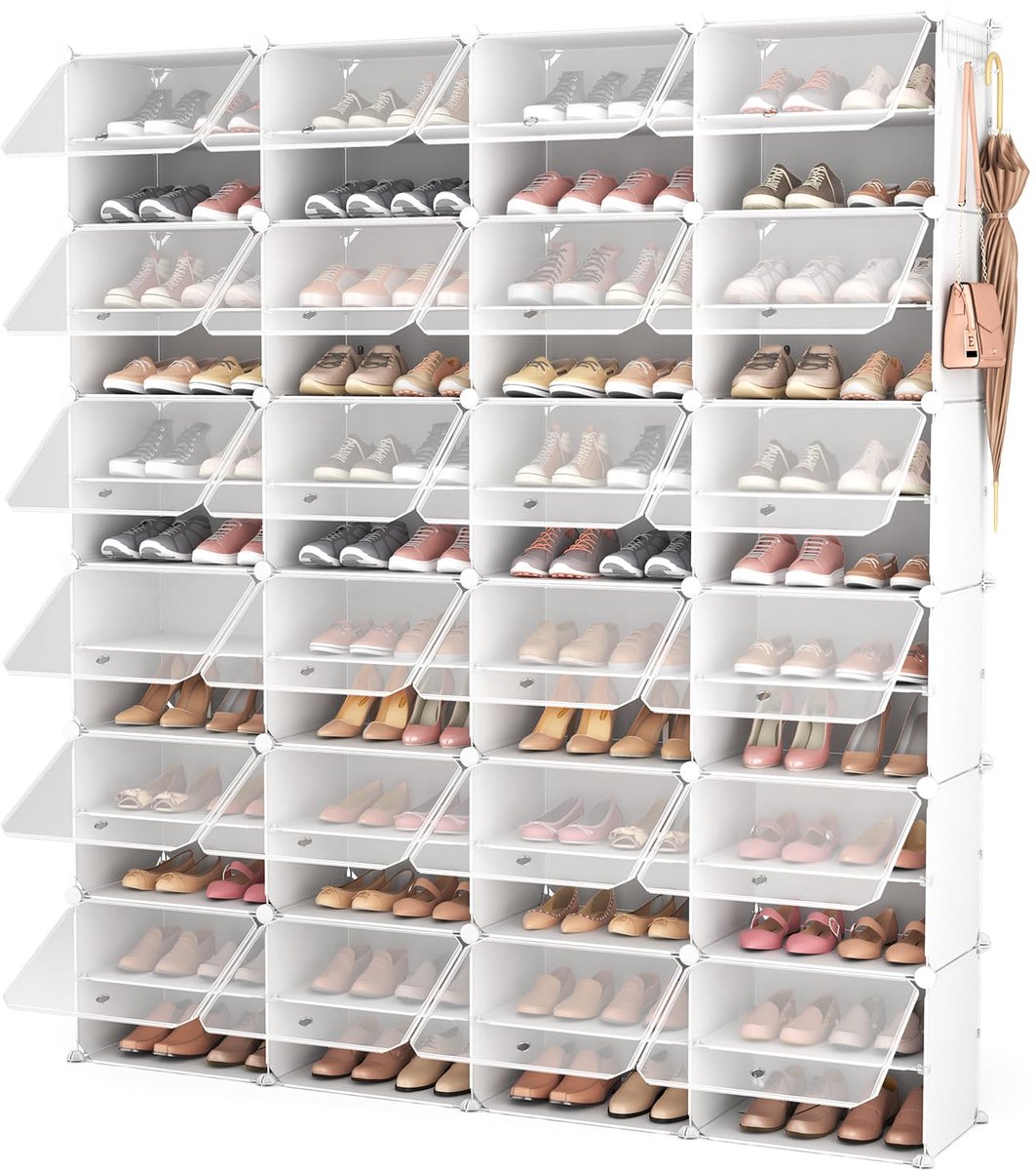 SnelShoppen - Groot Schoenenrek met 12 Niveaus, Schoenenkast voor 96 Paar Schoenen, Plastic Organizer met Transparante Deur voor Hal, Slaapkamer en En