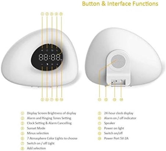 Wekker met Licht - Wake Up Light Sunrise Lamp - Rustig Wakker Worden - Zonsopgang Simulatie - Compact Formaat - Meerkleurig — afbeelding 5