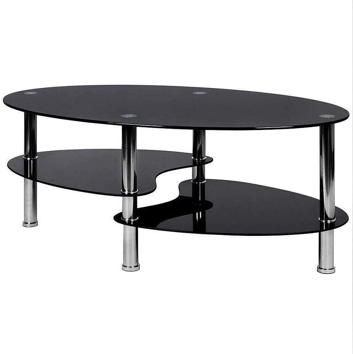 Salontafel Ovaal - Koffietafel Bijzettafel - Woonkamer Decoratie - Gehard Glas Drie Lagen - 90 x 50 x 43 cm