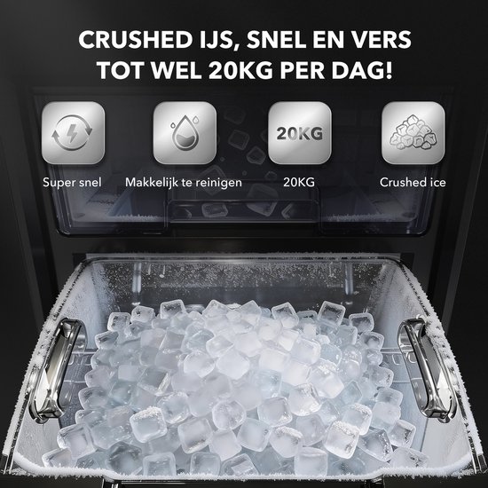 Bardi 1,8L Deluxe Ijsblokjesmachine Zwart - Crushed ICE machine - Nugget IJsblokjesmachine - LED Verlichting - 20Kg/24 uur. inclusief Thermosbeker - RVS/ZWART met citruspers ZWART van Bardi — afbeelding 3