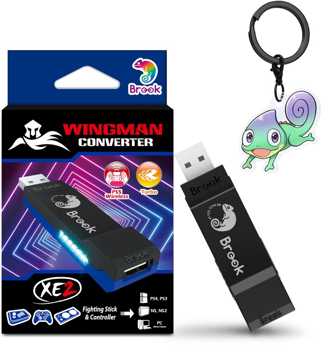 SnelShoppen - Draadloze Controller-Adapter voor PS, Switch en PC - Brook Wingman XE 2 Converter met Sleutelhanger - Remap en Verstelbare Turbo Functie