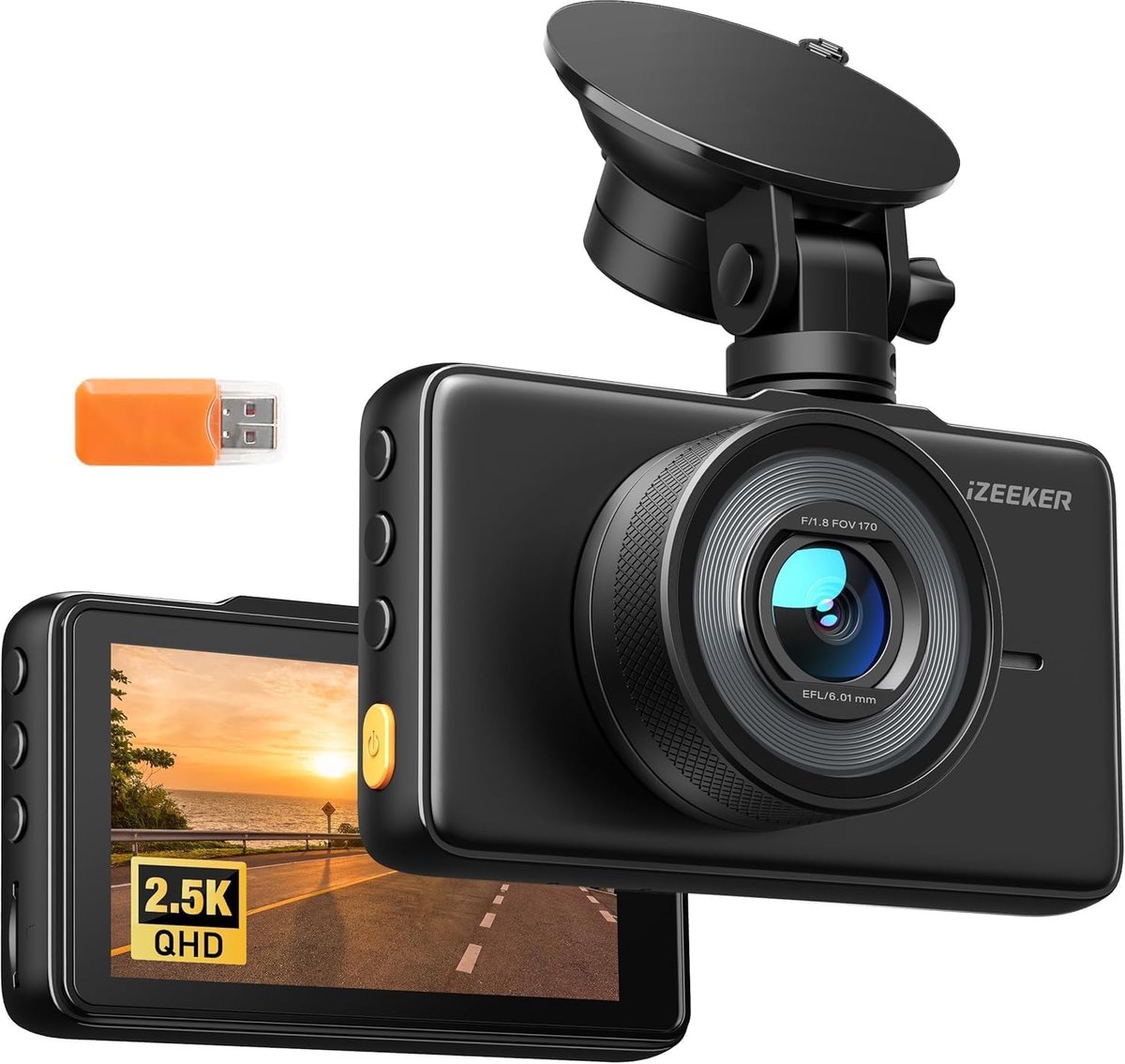 SnelShoppen - 2,5K Dashcam 1440P QHD Autocamera met 32GB Kaart, 3 Inch IPS-Display, Nachtzicht, WDR, 170° Hoek, G-sensor, 24-uurs Parkeermodus