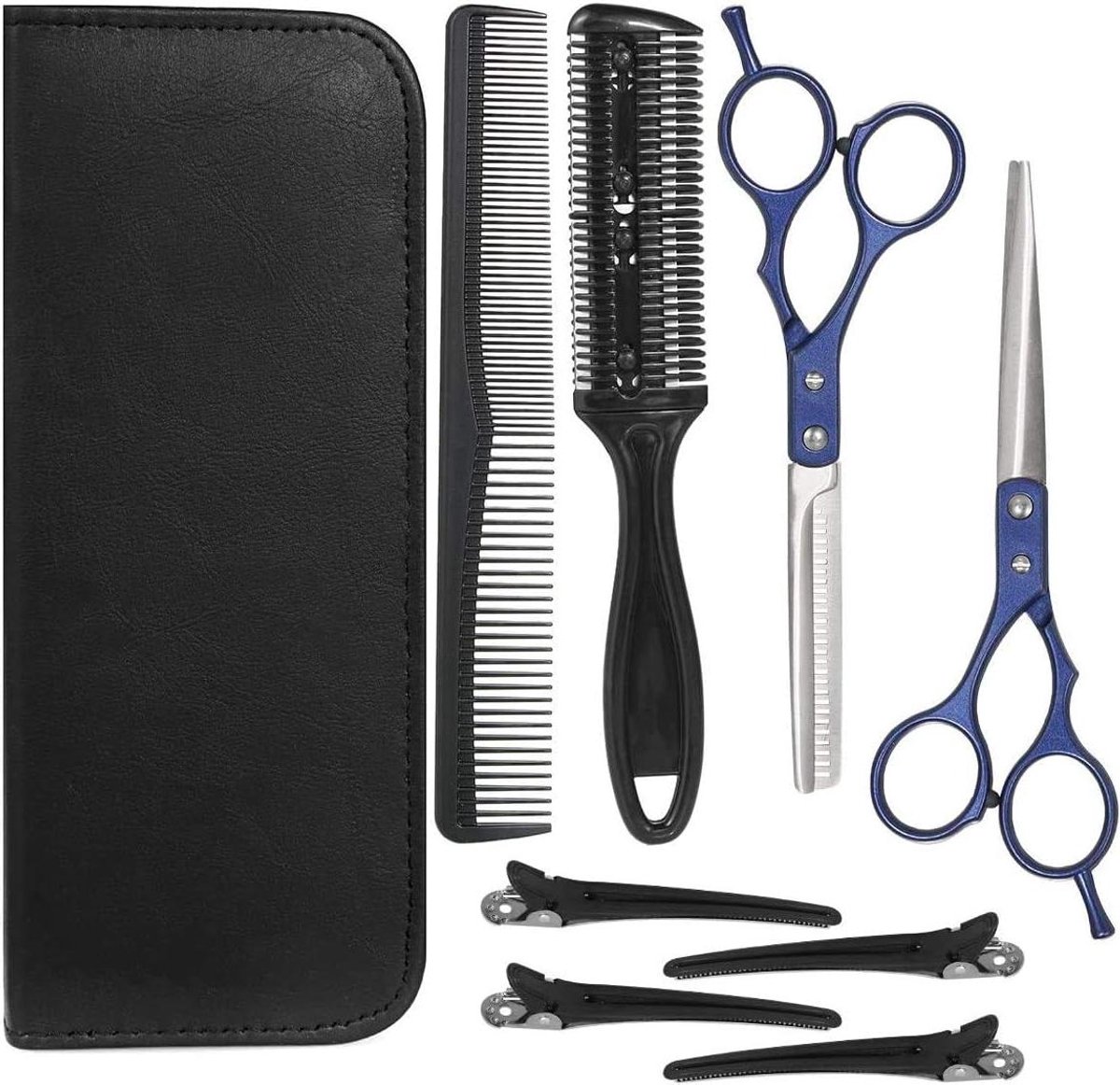 Kappersset Scharenset - Haarknippen Set - Professioneel Knippen - Roestvrij Staal 440C - 8 Stuks - Blauw