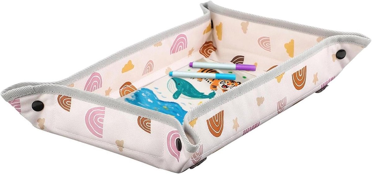 Vliegtuig Dienbladhoes - Reistafelkleed Kinderen - Kindvriendelijk Reizen - Waterdicht En Draagbaar - 40x30 cm - Regenboog