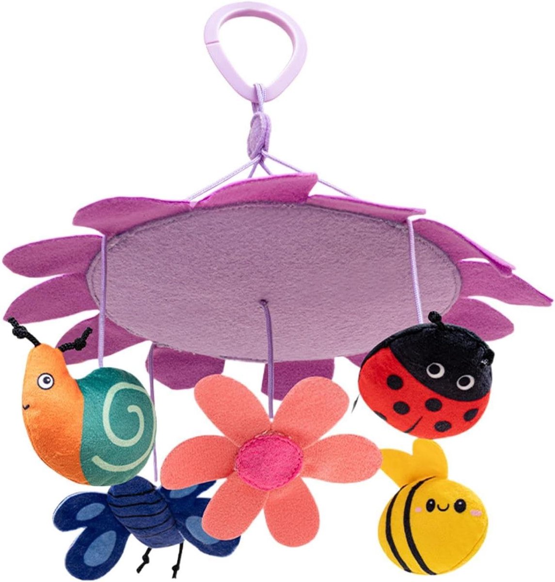 Pluche Baby Mobiel - Wieg Mobiel Kinderbed Decoratie - Baby Entertainment - Interactieve Geluiden - 28x26cm - Paars