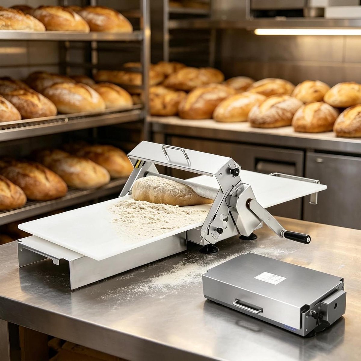 Deegroller - Deegpers Deeguitroller - Bakkerij Gebruik - Instelbare Dikte - 0.5 - 25 mm - Zilver