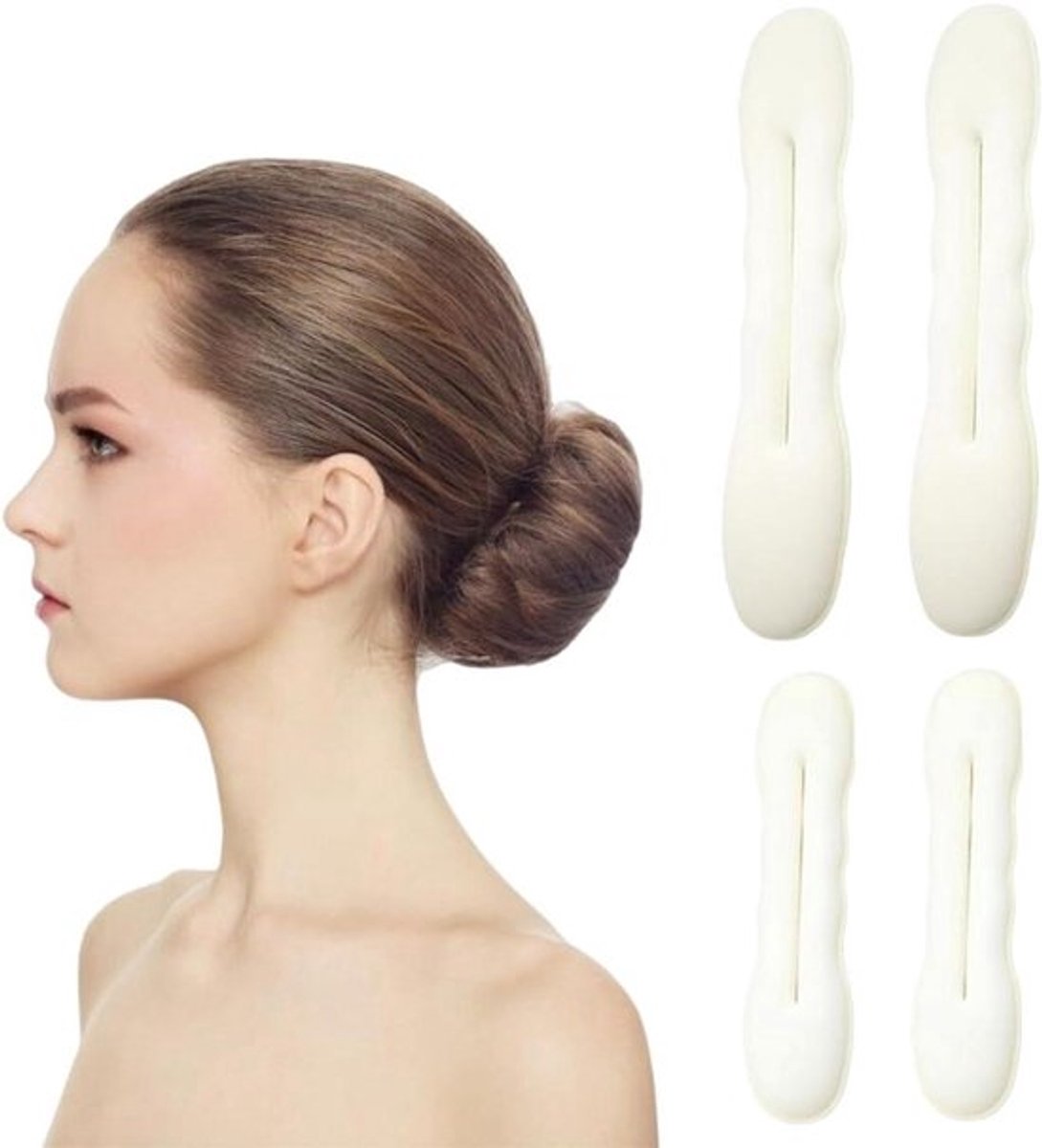 Haarknotaccessoires set voor grote en kleine knotten - Wit - Set van 4 krulspelden