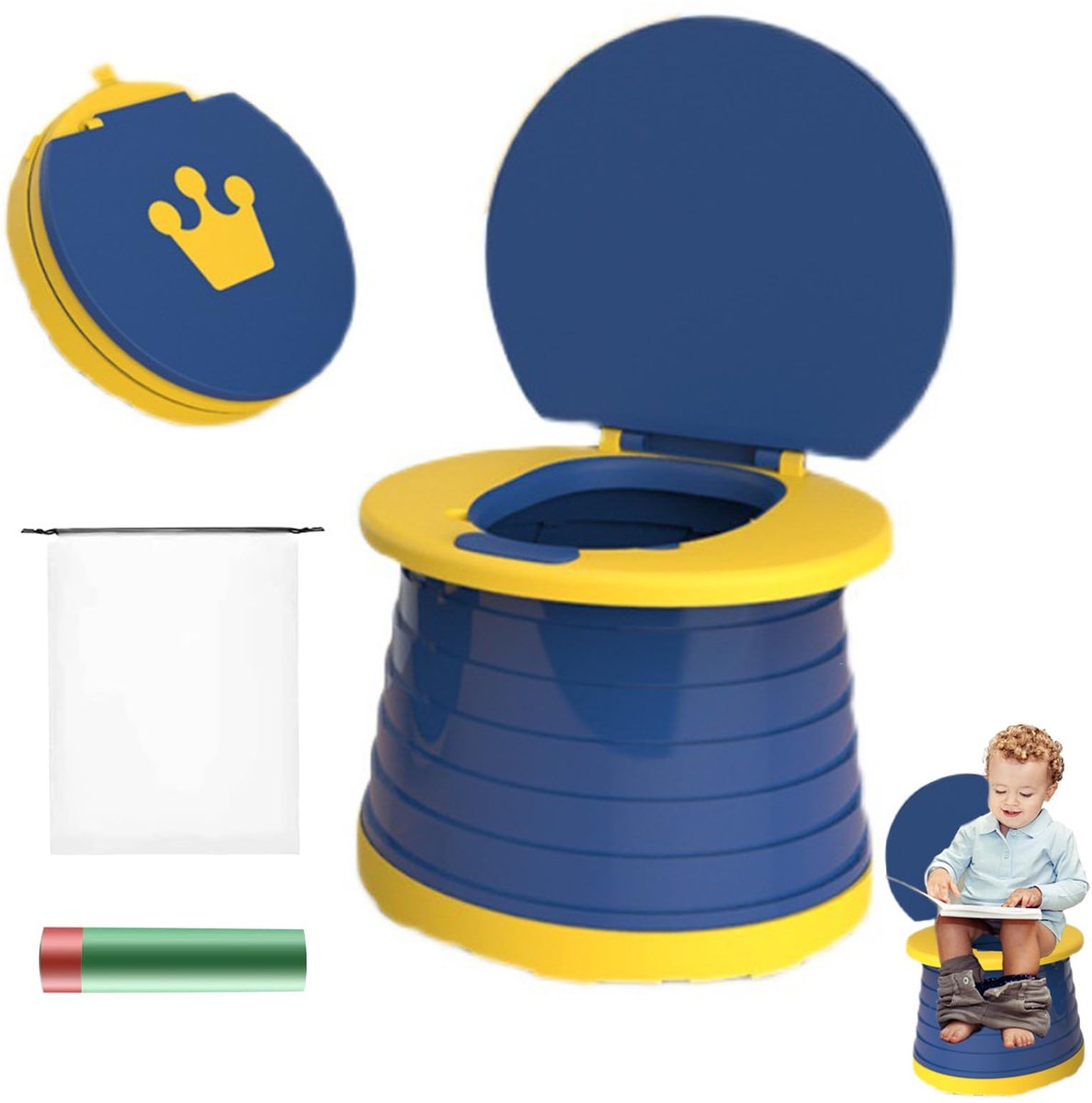 SnelShoppen - Klaptoilet voor Kinderen - Draagbare Toiletbril, Vouwtoilet voor Babytraining, Outdoor en Indoor Potje met Reistas in Blauw