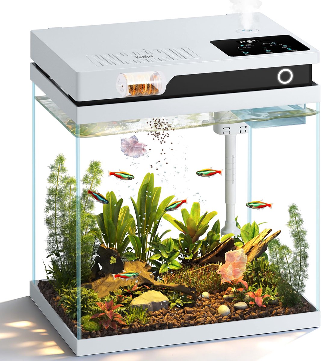 SnelShoppen - 16L Nano-Aquarium Complete Set met Automatisch Voederstation, Geluidsarme 4-in-1 Pomp, Instelbare 8-Kleuren Verlichting, Temperatuurweer