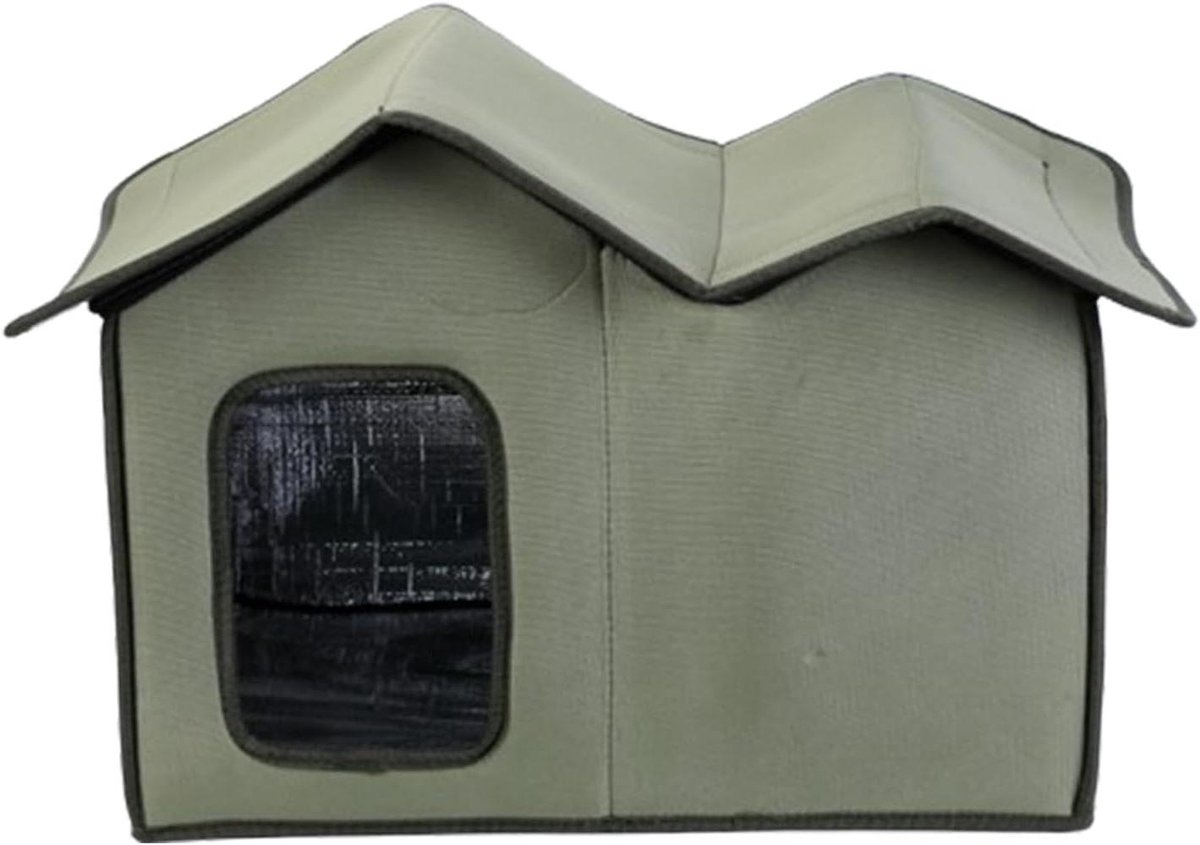 Winterbestendig Kattenhok - Dierenverblijf Buiten - Bescherming Huisdieren - Waterdicht Regenbestendig - 33x50x38 cm - Legergroen