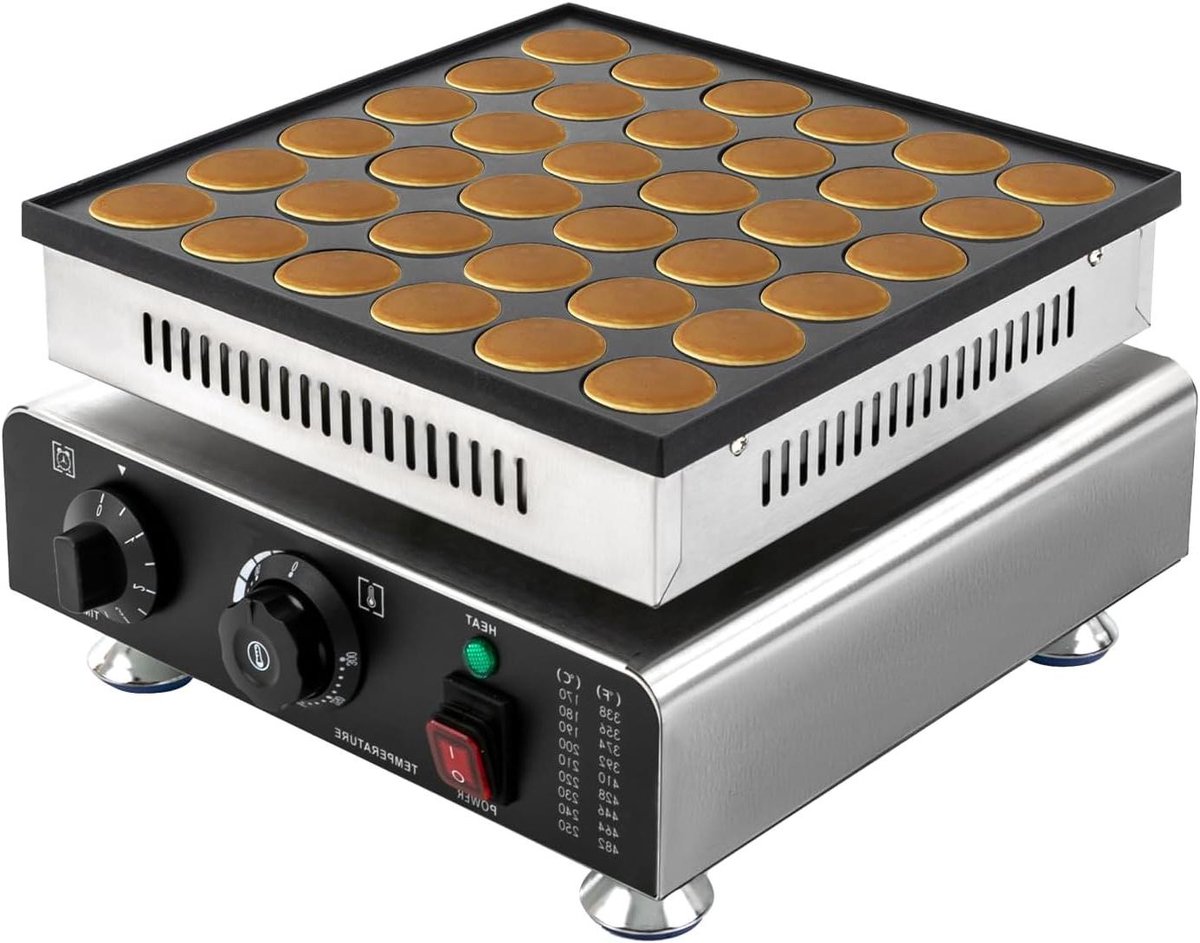 Mini-pannenkoekenmaker - Poffertjespan - Snacks Bereiden - 36 Gaten - 900 Watt - Zwart Zilver
