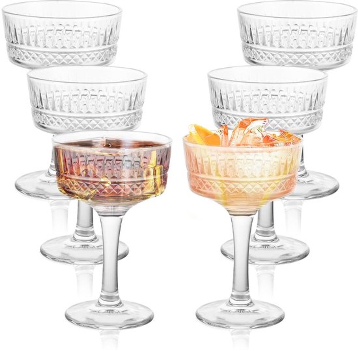 Champagneschalen set van 6 - Vintage Coupéglazen - Kristalheldere Champagneglazen - Cocktailglazen - 260 ml - Hoogte 16,2 cm