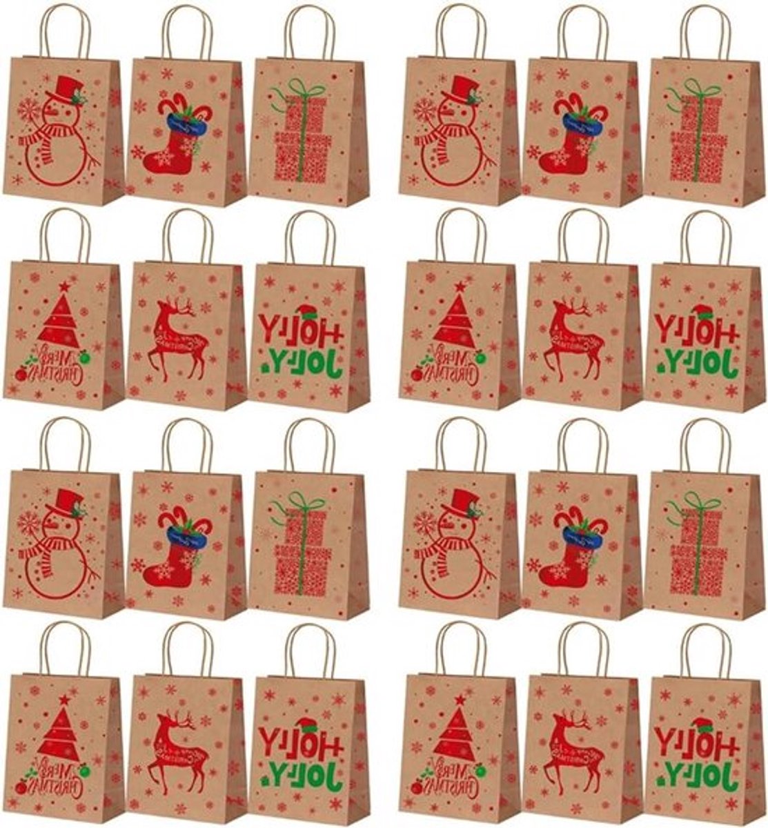 Kersttassen 12 stuks papieren zak met handvat voor Kerstmis cadeau decoraties