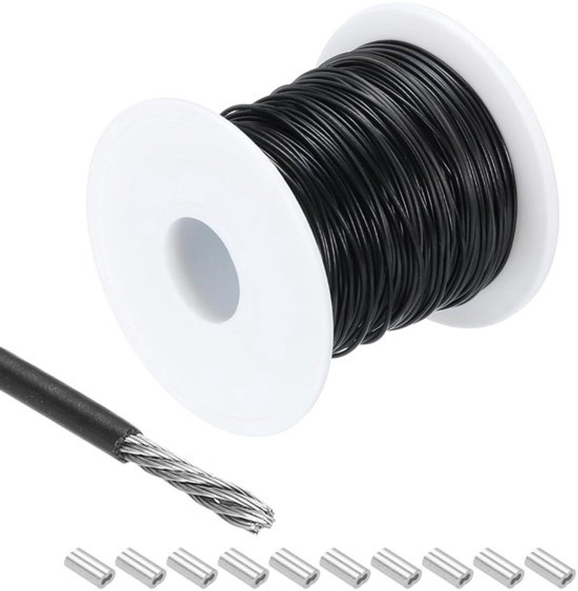 Metalen Kabel van Roestvrij Staal 30 Meter - Vinyl Gecoat - Wasrek Ophangen - Zwart