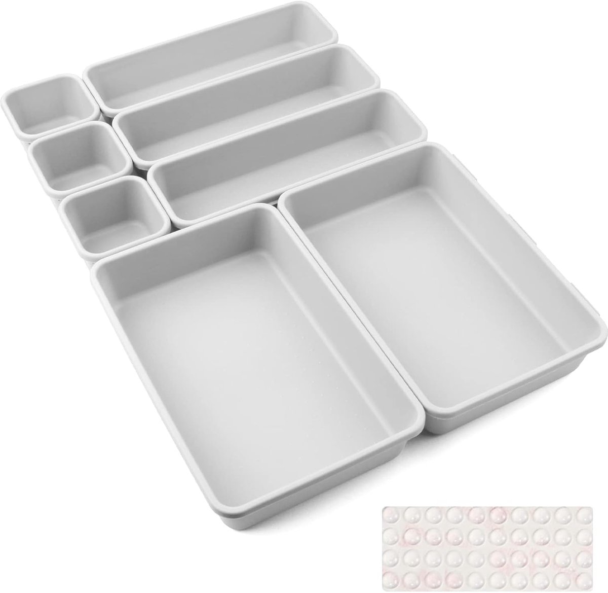 SnelShoppen - 8 Stuks Plastic Lade Organizer Bakjes - Lichtgrijs Makeup Drawer Organizer 3 Formaten voor Make-Up, Sieraden, Gadgets - Bureau, Badkamer