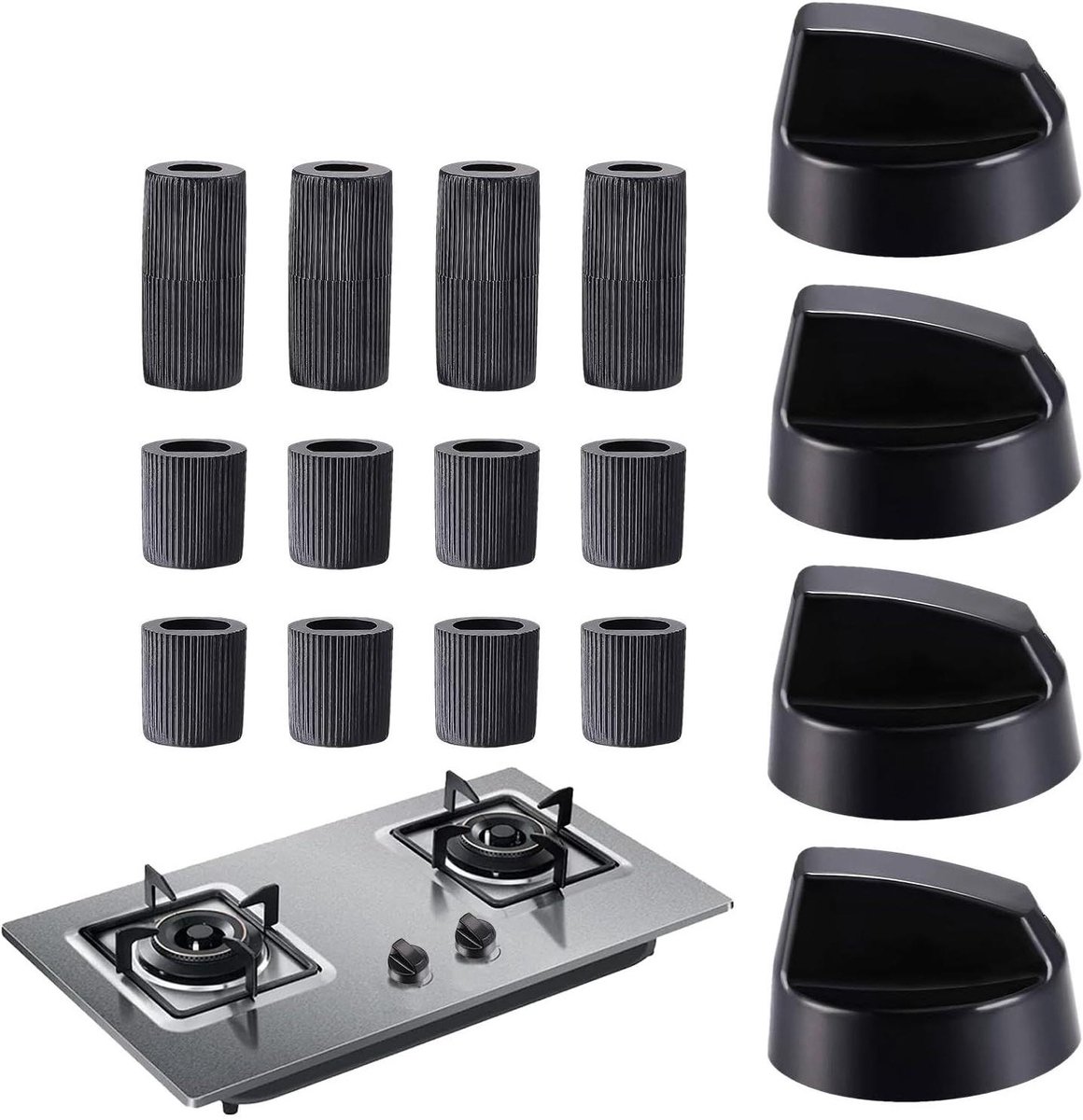 Kookplaat Knoppen - Thermostaat Knoppen - Koken - Universele Vervanging - 4 Stuks - Zwart