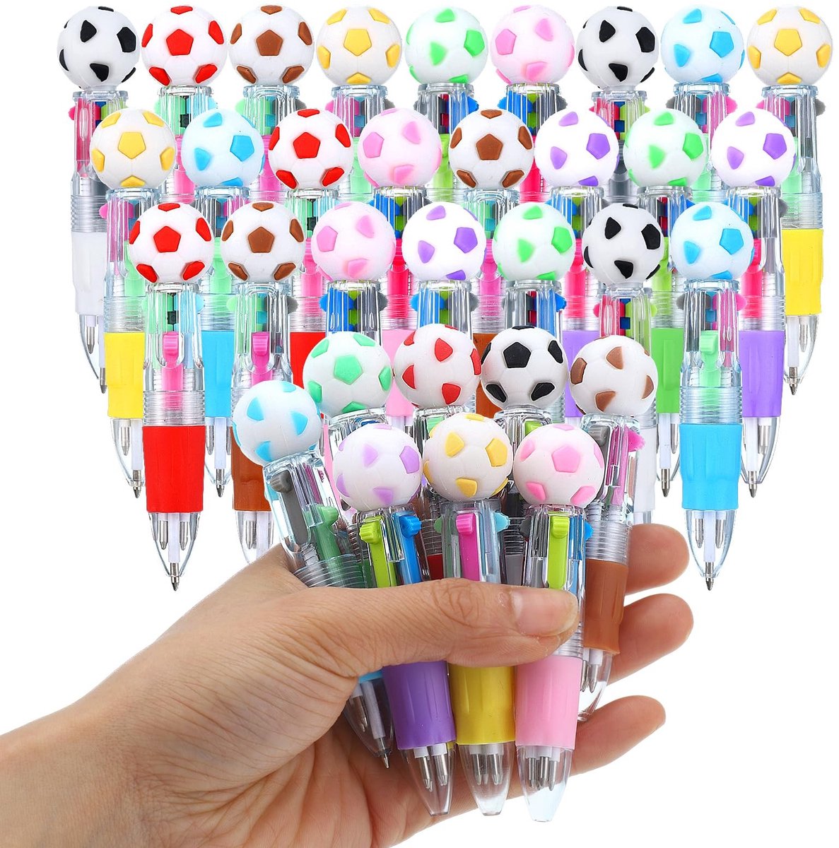 Dailygoods- Balpen 4-in-1 - 24 Stuks - Voetbalpen - Siliconen/Kunststof - 8 Kleuren - Niet-giftige Inkt - Schrijfpen
