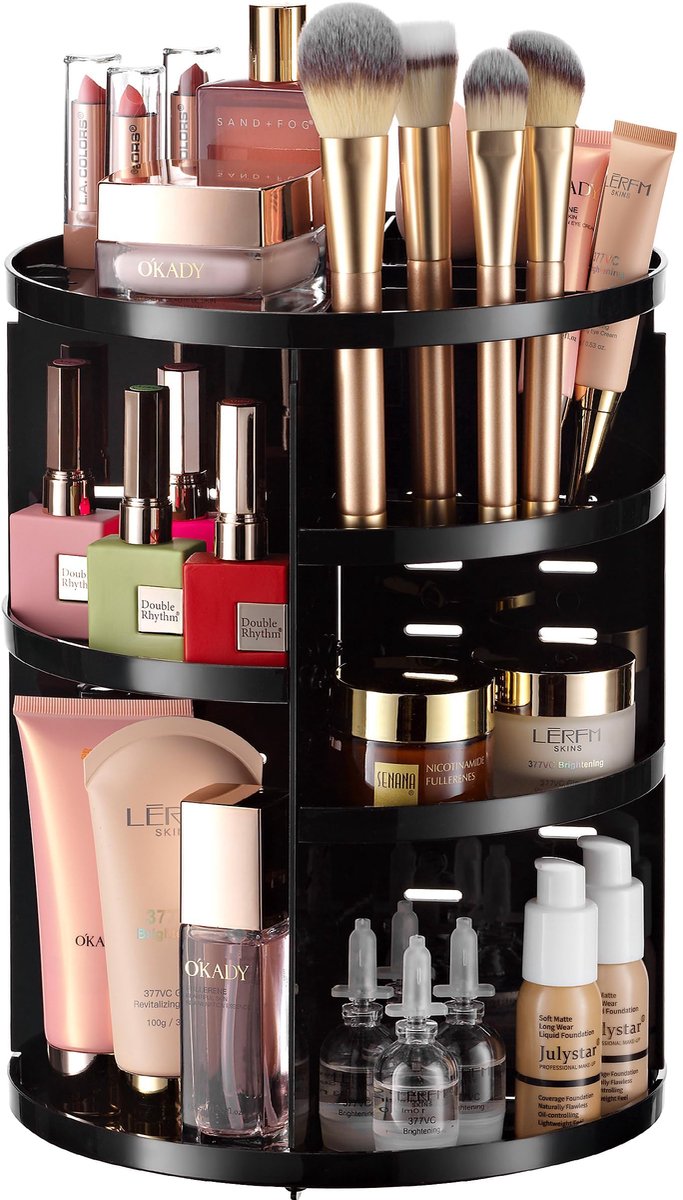 Dailygoods - 360 Rotating Makeup Organizer - Verstelbare Cosmetica Organizer voor Dresser (Zwart)