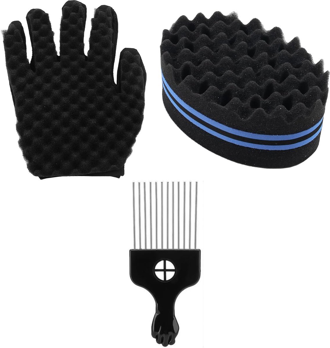 Dailygoods - Twist Spons Borstel - Haar Styling Tool - Zwart - Vlecht Kam - Thuis en Salon Gebruik - 3 Stuks