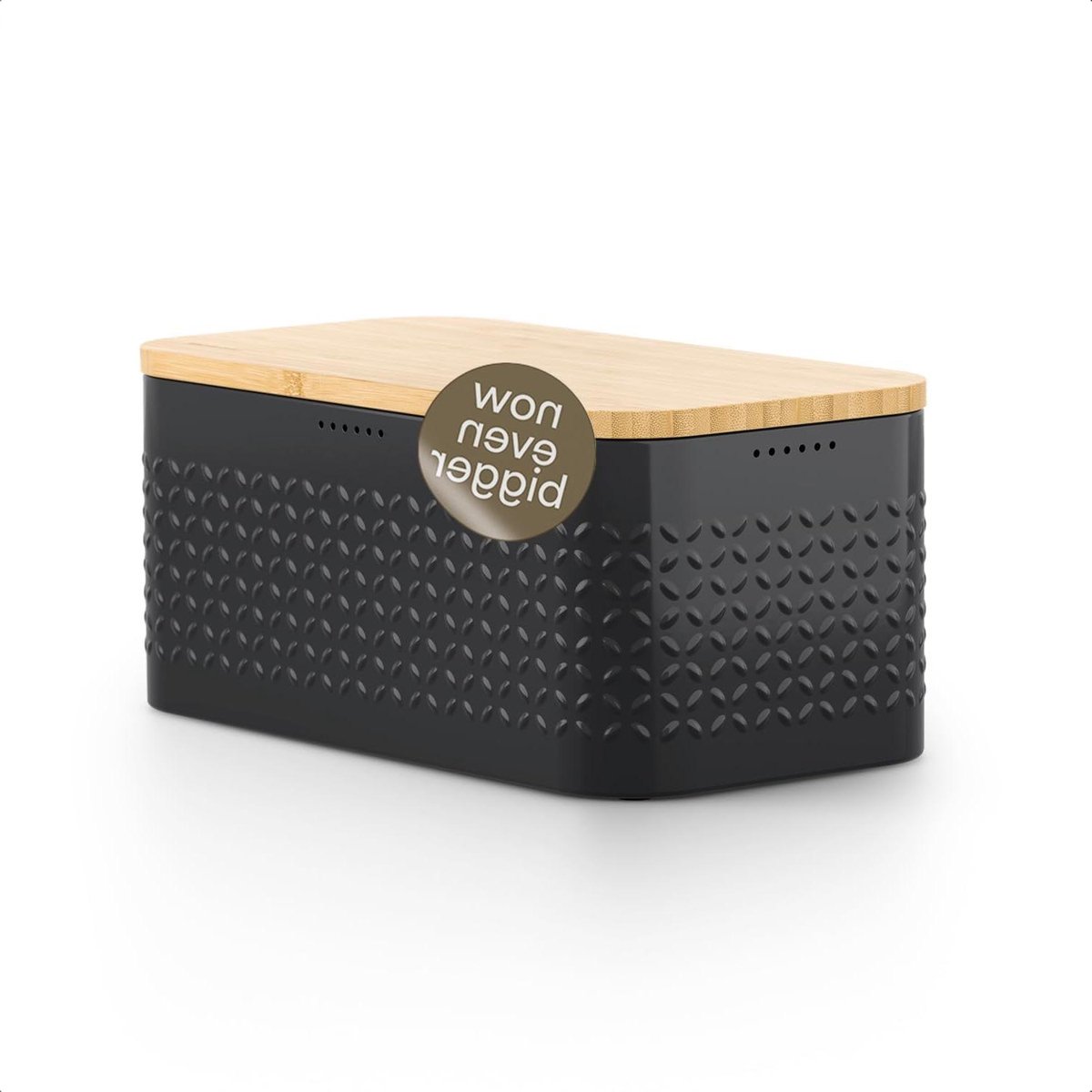 Broodtrommel Metaal - Brooddoos Vershouder - Brood Vers Houden - Met Bamboe Snijplank Deksel - 34.5x18.5x15.7cm - Zwart