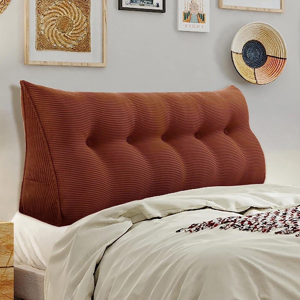 Driehoekig hoofdkussen - Steunkussen ligbed - Ontspannen in bed - Afneembare hoes - 200 x 50 x 20 cm - Bruin