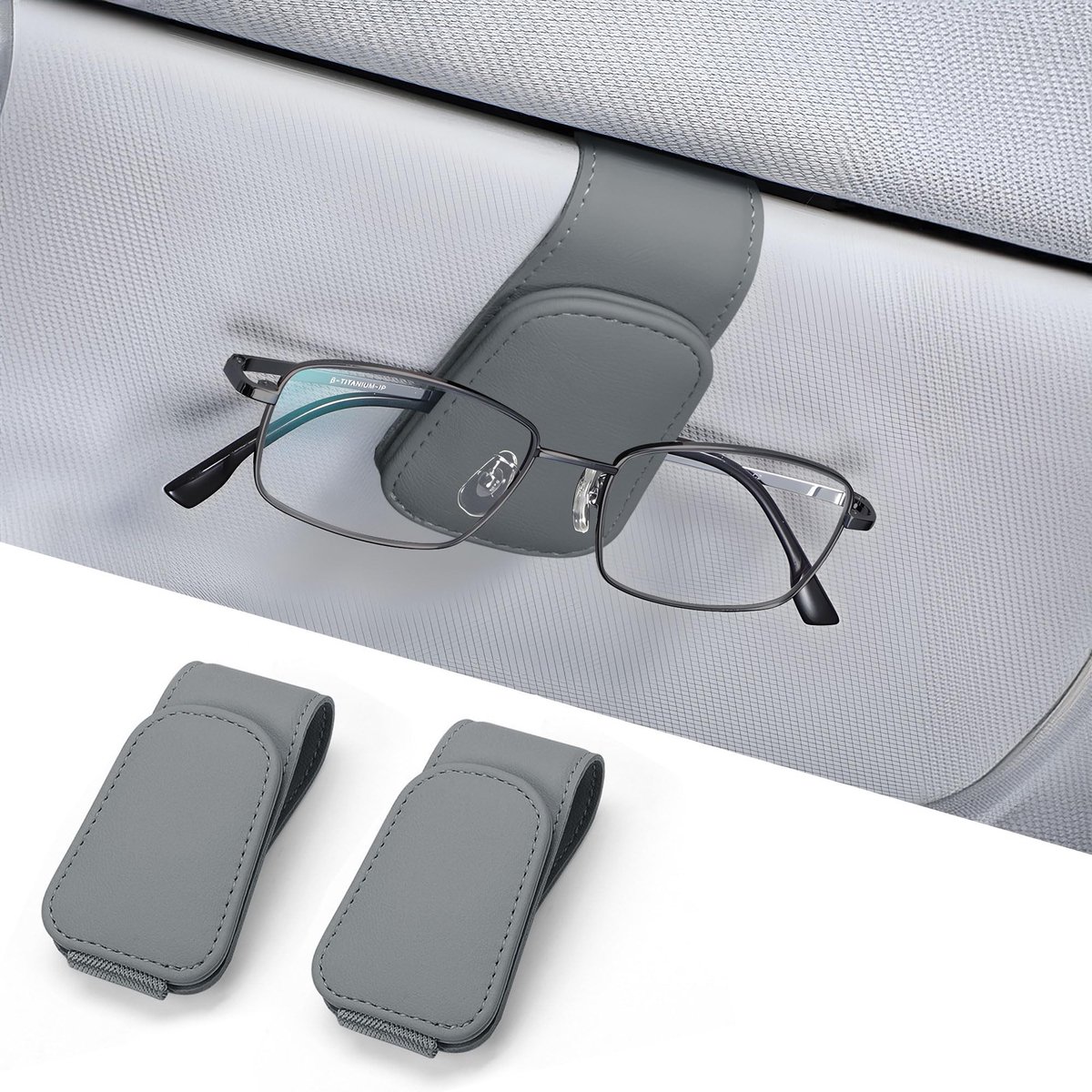 Dailygoods - 2 Stuks Leren Brillenhouders voor Auto - Magnetische Zonnebrilhouder