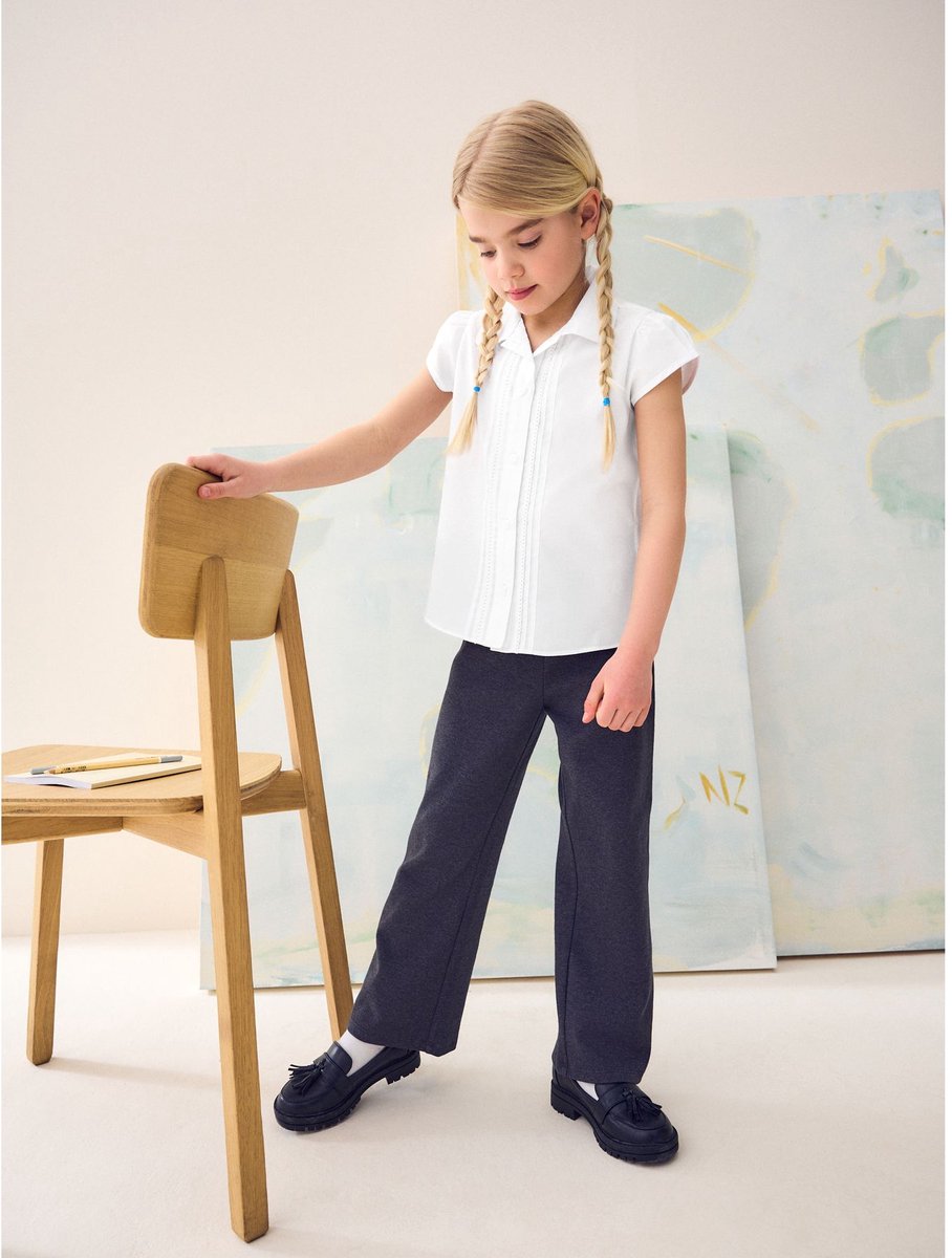 Next - Meisjes - Schoolblouse met pofmouwen en kantafwerking - Wit