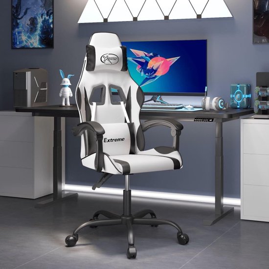 Gaming stoel - Comfortabele zetel - Ontspannen gamen - Verstelbare rugleuning - 360 graden draaibaar - Wit zwart — afbeelding 2