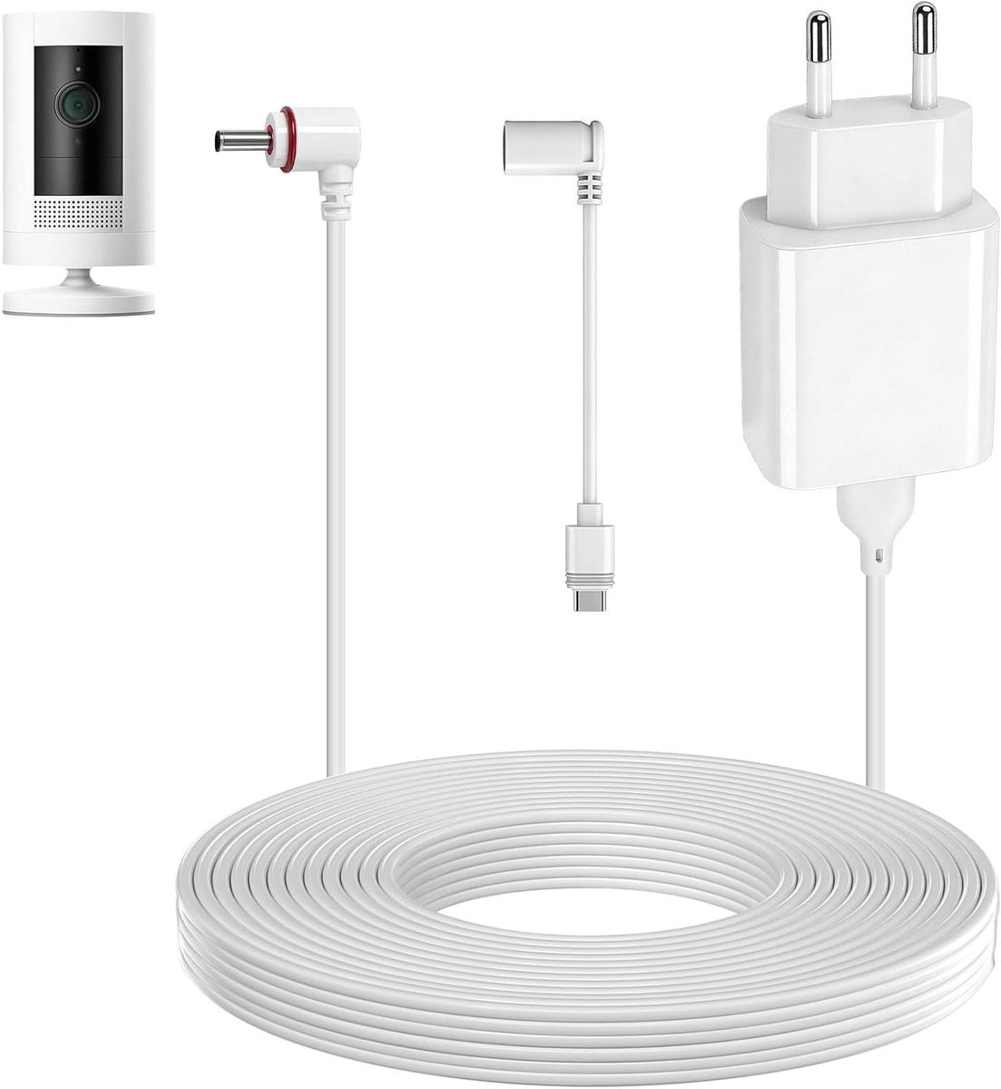 Camera Oplaadkabel - Stroomkabel Adapter - Camera Beveiligen - Extra Lange Lengte - 7.6 meter - Wit