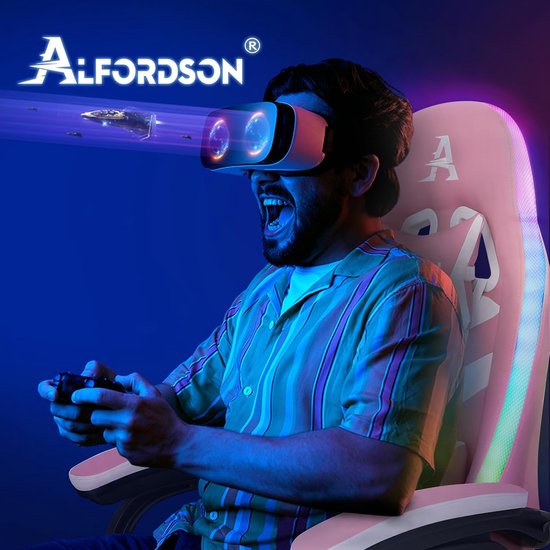 Gaming Stoel - Bureaustoel Ergonomisch - Comfortabel Zitten - Met RGB Verlichting - 180 kg Draaglast - Roze — afbeelding 3