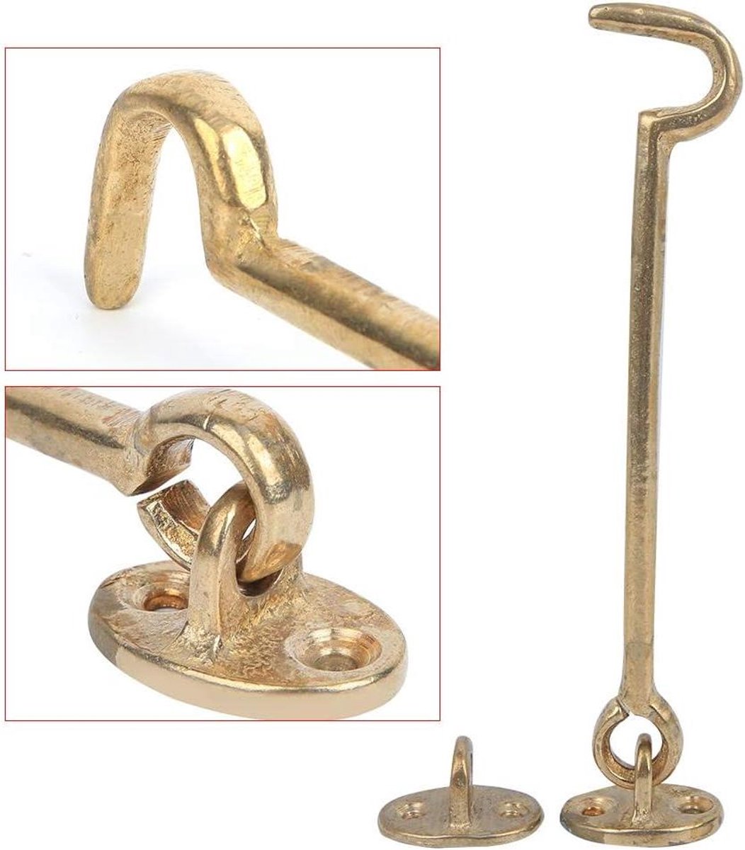 Raamsluitingen Messing - Veiligheidshaak Deur - Ramen Beveiligen - Massief Messing Constructie - 16 x 5 x 2 cm