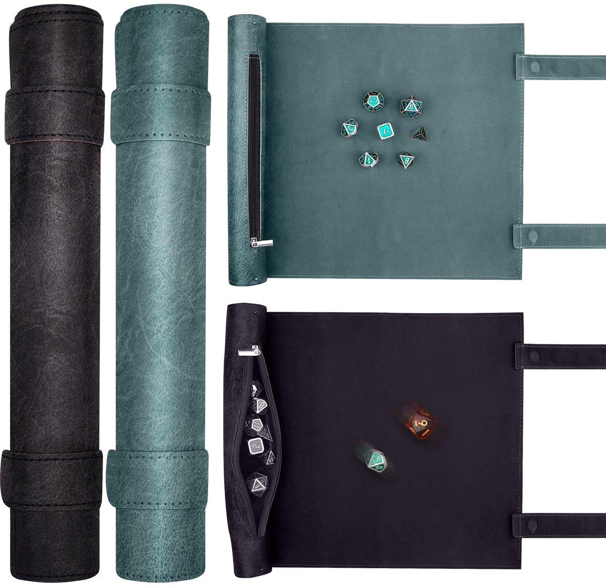 SnelShoppen - Dobbelbakmat Set van 2, Cyaan/Zwart, Rollade voor DND en RPG, Dobbelstenen Plateau en Zak, Perfect voor Feestjes en Spellenavonden