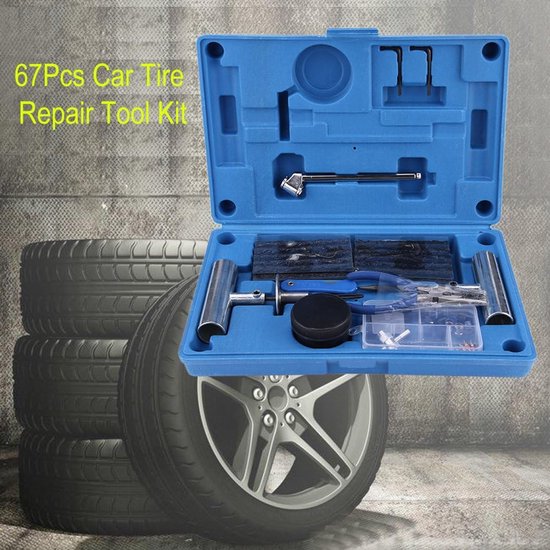 Autobanden reparatieset - Vervangende bandengereedschap - Lekke banden repareren - 67-delige set - 35 x 22 x 7 cm - Zilver — afbeelding 2