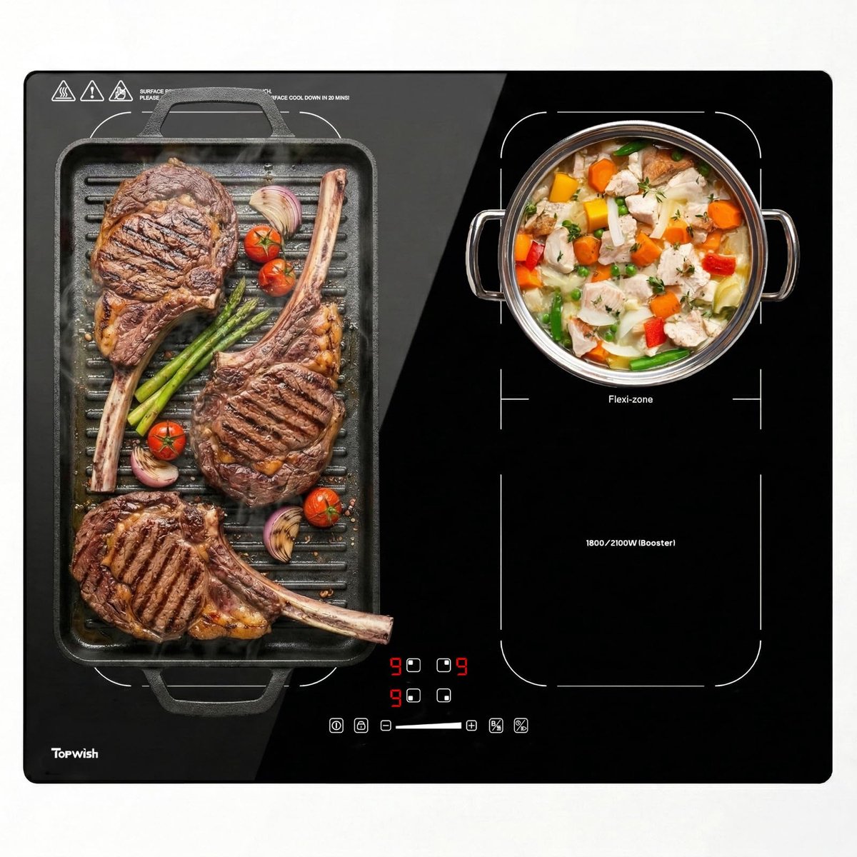 SnelShoppen - Inductiekookplaat 60 cm - 4 Platen met Flexzones - Energiezuinige Kookplaat voor Keuken - Modern Design - Perfect voor Feesten en Gezinn