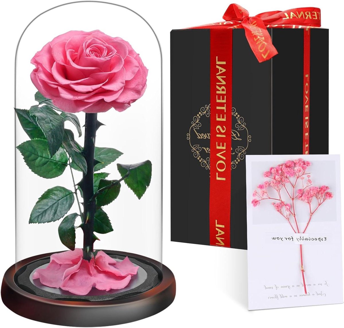 Eeuwige Roos Glas - Geconserveerde Bloem Rozen Decoratie - Romantisch Cadeau - Echte Roos 3-5 Jaar - 8 cm Roos