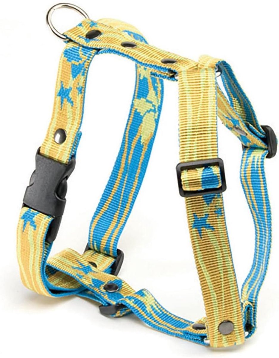 Hondenharnas Nylon - Honden tuigje - Dagelijkse wandelingen - Zelfvergrendelende gesp - 30-45 cm nek - Geel en blauw