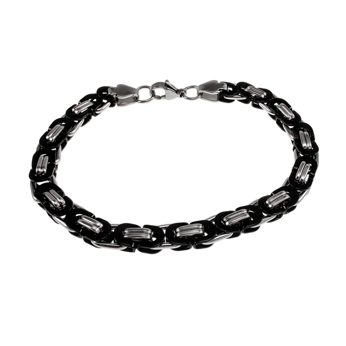 Platte Königsarmband van Roestvrij Staal met Zwarte PVD-Coating, Bicolor Schakelarmband Heren - 21cm x 6,5mm