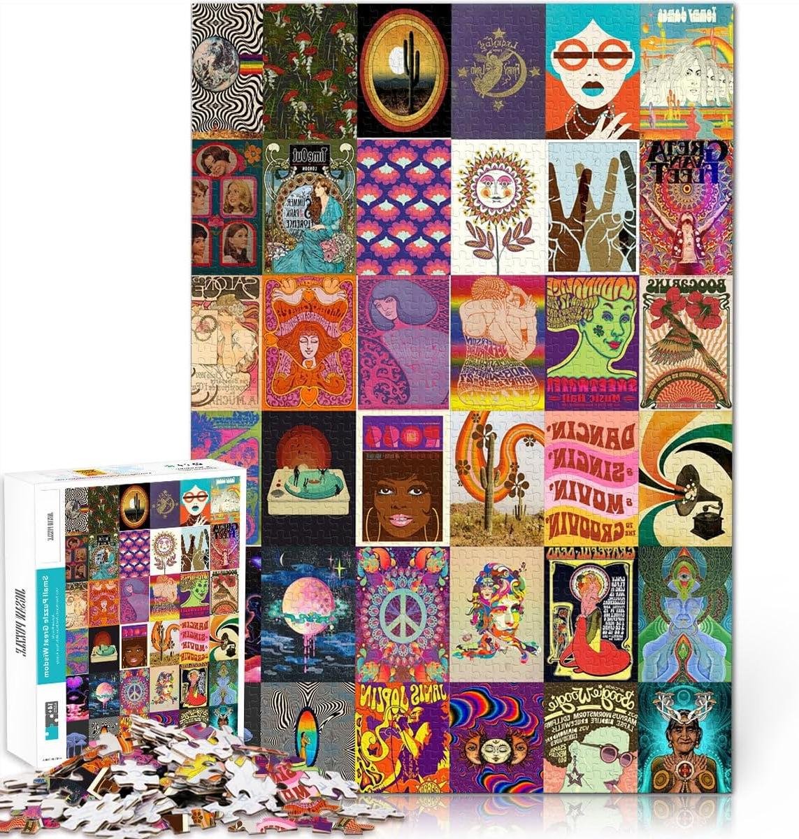 Houten Puzzel - Legpuzzel Puzzelspel - Ontspannen Tijdverdrijf - Natuurlijk Hout Materiaal - 75x50 cm - Hippie Patchwork