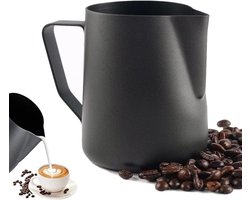 Melkkannetje RVS - Opschuimkan - Latte Kunst Maken - Druppelvrije Schenktuit - 350 ml - Zwart