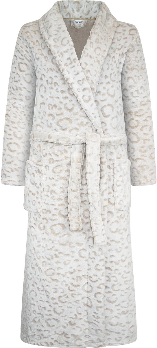 GAUBERT Unisex Badjas Extra Lang met Sjaalkraag en Ceintuur - Ochtendjas - Superzacht Coral Fleece - Heren Dames - Reli√´f Panterprint Latte Beige - 8217-Latte Dames, Ceintuur, Panterprint Latte Beige