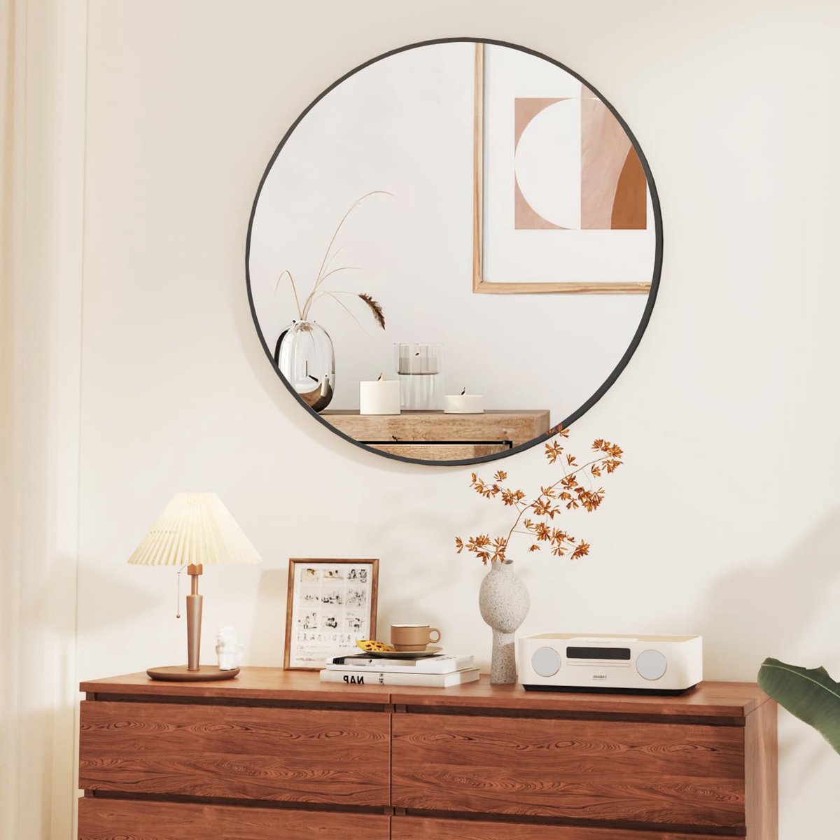 SnelShoppen - 80 cm Ronde Spiegel - Wandspiegel met Aluminiumlegering Frame - Gehard Glas voor Badkamer, Woonkamer en Entree Decoratie - Moderne Ronde