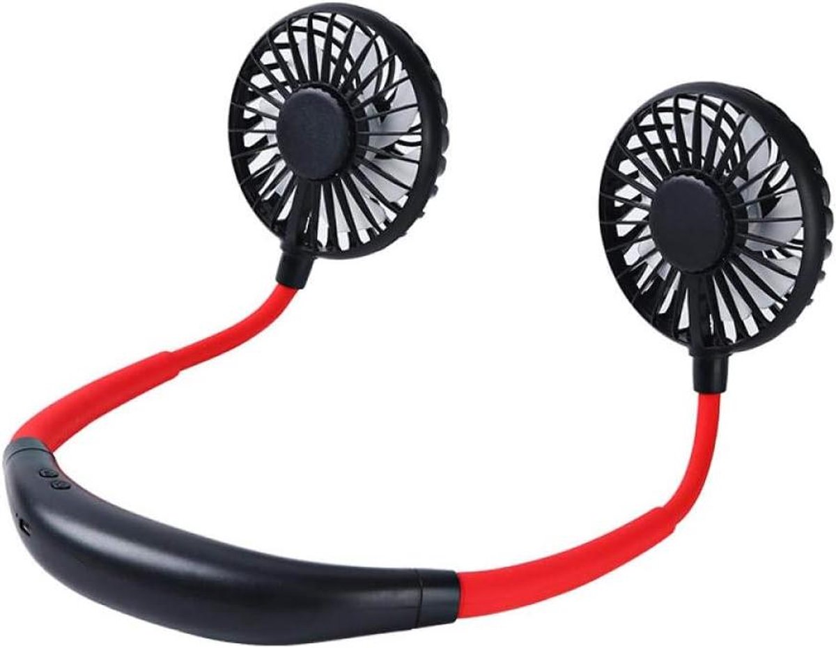 Draagbare Nekventilator - Halsventilator USB - Persoonlijke Koeling - 360 Graden Rotatie - 1200mAh Batterij - Zwart Rood