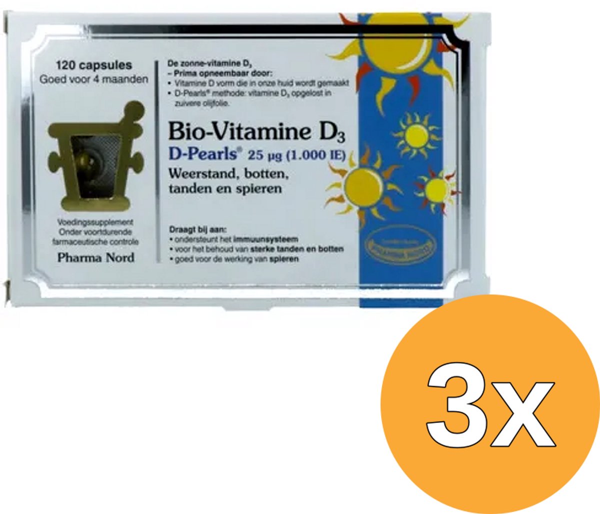 3x Pharma Nord Bio Vitamine D3 25mcg 1000IE (120 capsules)