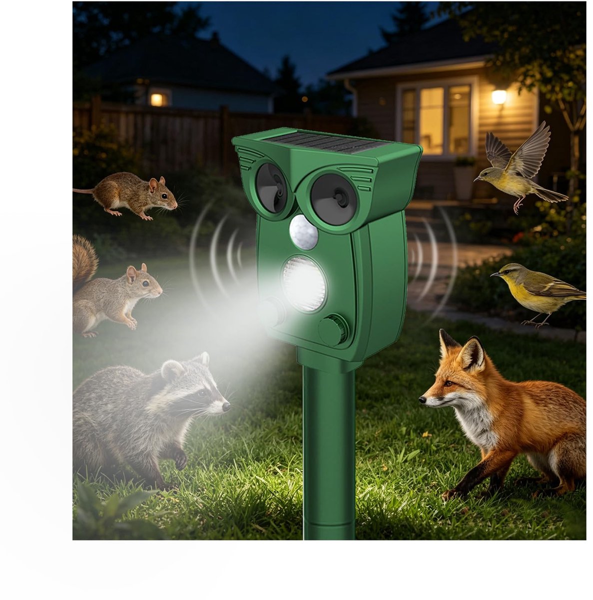SnelShoppen - Ultrasone Kattenverschrikker Duivenafweer op Zonne-energie met LED-Flitser - IP54 Waterdicht - Voor katten, honden, vogels, marters, vos